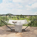 Double Hammock with Stand,450lbs Capacity, 2 Person Cotton Rope Portable Hammock with Polyester Quilted Pad and Pillow,for Garden Yard,Camping and Patio.Off White. - color: Off White
