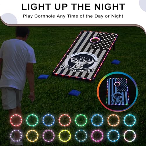 LED Cornhole Set, 3 x 2ft / 4 x2 ft Cornhole Board Game Set, Corn Hole Outdoor Game, Multi-Design with Light-Up Border, 8 Bean Bags, Carrying Case for Backyard, Beach, Lawn - color: Deer, size: 4'x2'