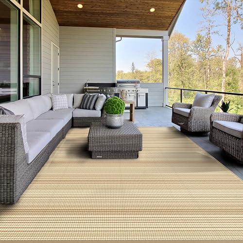 GENIMO Outdoor Rug 8x10 ft Waterproof, Reversible Plastic Straw Patio Rug for RV Camping Mat, Deck, Backyard Balcony Mat - Lightweight & Easy to Clean, CoffeeBeige - color: Coffeebeige, size: 8' x 10' (Rectangular)