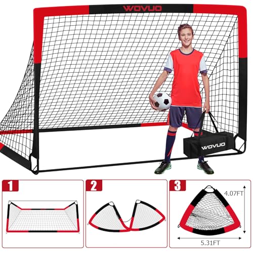 Kids Soccer Goals for Backyard Set of 2, 6x4 ft Portable Toddler Soccer Goal Training Equipment with Soccer Target, Ball, Cones, Soccer Net for Kids Age 3-5 6-8 8-12 10-12-14 Outdoor Sports Games Gift - color: Black Red
