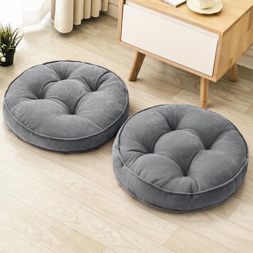 1 MIDDLE ONE Floor Pillow Set of 2, Memory Foam Floor Cushions for Adults, Large Meditation Pillow for Sitting, 22 x 22 Inches (Round | Grey) - color: Round | Grey