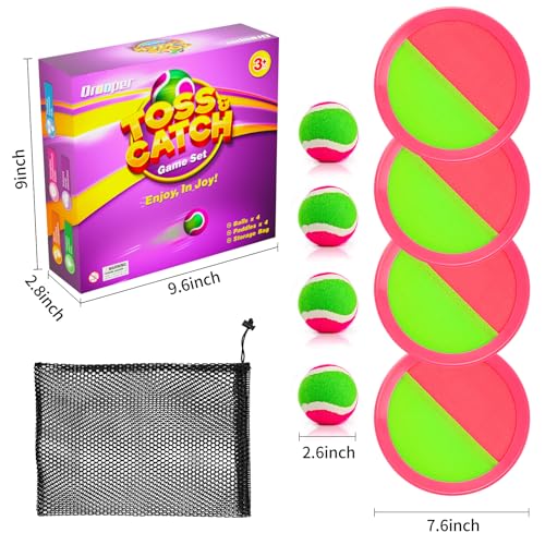 Kids Outdoor Toys - Toss and Catch Game Set, Outside Yard Camping Beach Pool Toys Games for Boys Girls 3 4 5 6 7 8 9 10 Year Old, 4 Paddles 4 Balls (Pink+Pink) - color: Pink