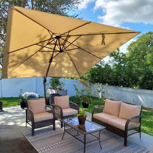 PURPLE LEAF 9 Feet Patio Umbrella Outdoor Cantilever Square Umbrella Aluminum Offset Umbrella with 360-degree Rotation for Garden Deck Pool Patio, Beige - color: Beige, size: 9' X 9', style: Standard