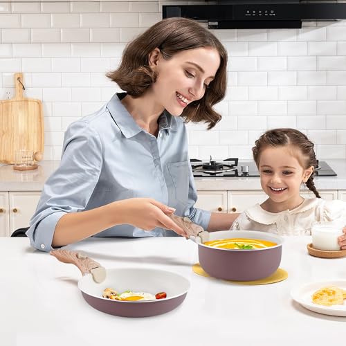 Pots and Pans Set Nonstick - YIIFEEO Kitchen Cookware Sets Detachable Handle Pot and Pan Set Removable Handle Camping Cooking Set, Oven Broiler Safe 550F Non Toxic Frying Pans for Cooking Pan Set Gift - color: Purple