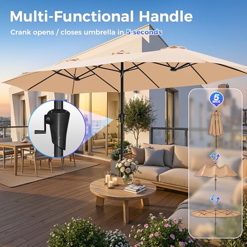 SUPERJARE 15FT Outdoor Umbrella for Patio, Double sided Pool Umbrellas with Fade Resistant Canopy, Large Table Umbrella for Deck, Market, Backyard - Beige(No Base) - color: Beige, size: 15FT