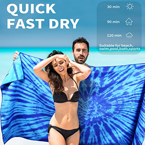 2 Pack Lightweight Thin Beach Towel Oversized 71"x32" Big Extra Large Microfiber Sand Free Towels for Adult Quick Dry Travel Camping Beach Accessories Vacation Essential Gift Blue Tie Dye Turtle - color: 2 Pack Tie Dye Turtle