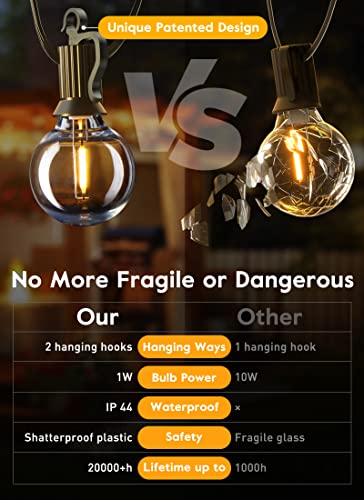 Brightown Outdoor String Lights, 38FT 15 Shatterproof LED Bulbs with Remote, Waterproof Dimmable Patio Hanging Lamps for Porch, Balcony, Bistro, Cafe, Deck, Backyard - size: 38FT - 15 Bulbs