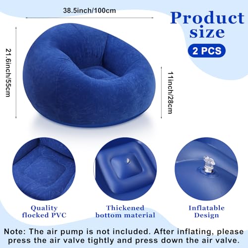 Realspring Inflatable Bean Bag Chairs Outdoor Blow up Camping Chairs Inflatable Lazy Sofa Folding Portable Bean Bag Loungers Couch for Movie Night(Dark Blue,2 Pcs) - color: Dark Blue