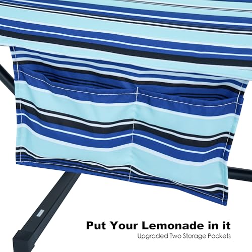 GAFETE 2 Person Hammock with Stand for Outside, Heavy Duty Steel Stand, Double 55inch Hammocks, Large Removable Pillow, Storage Bags, Max 475 lbs Capacity (Pacific Stripe Blue) - color: Pacific Stripe Blue