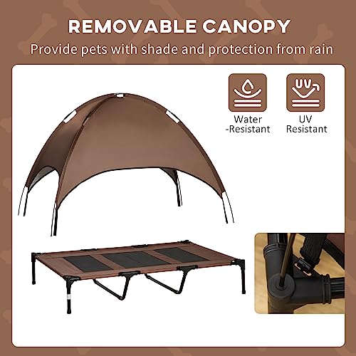 PawHut Elevated Portable Dog Cot Pet Bed with UV Protection Canopy Shade, 48 inch, Coffee - color: Coffee, size: 48 inch