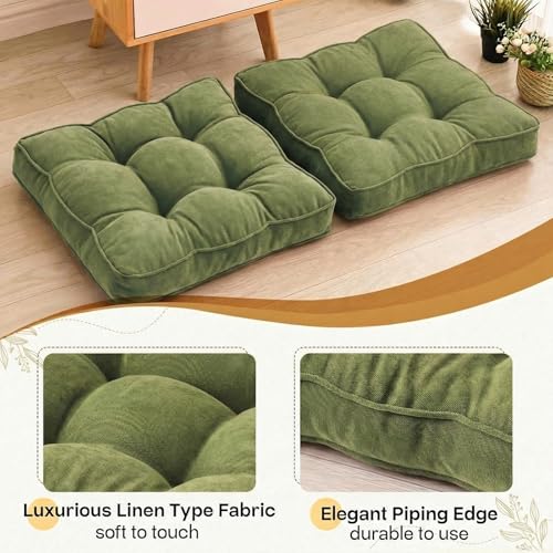 1 MIDDLE ONE Floor Pillow Set of 2, Memory Foam Floor Cushions for Adults, Large Meditation Pillow for Sitting, 22 x 22 Inches (Square | Green) - color: Square | Green
