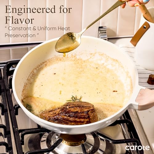 CAROTE 14 Pcs Pots and Pans Set Nonstick,Cookware Set Kitchen Cooking Set with Utensil and Pan Protectors Mothers Day - color: Cream White
