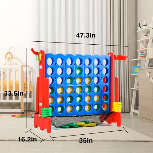 Giant 4 Row Game with Carrying Bag and Mesh Fabric .Giant 4-to-Score Game Set Suitable for Indoor and Outdoor Holiday Parties and Family Gatherings.（red） - color: Red