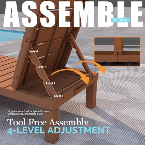 DIMAR GARDEN Outdoor Chaise Lounge,Resin Pool Lounge Chair Waterproof Recliner, Caramel - color: Caramel, style: 1 Pieces