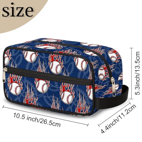 Kids Travel Toiletry Bag - Fire Baseball Waterproof Hanging Cosmetic Bags for Boys Men - Large Shave Kit for Toiletries Accessories Bathroom Stuff - color: Fire Baseball