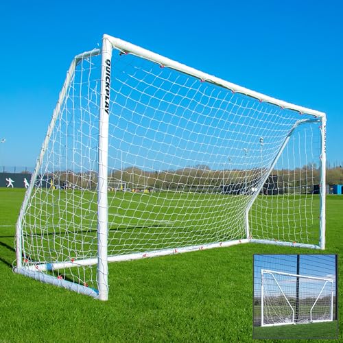 QuickPlay Q-Fold Match Soccer Goal – 30-Second Folding Design for Easy Setup | Portable Net for Backyard | Weatherproof Goal Post for Adults & Kids – [Single Goal] - style: 12 x 6'