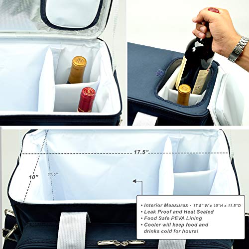 Picnic at Ascot- Original Insulated Picnic Cooler on Wheels with Service for 4- Designed & Assembled in The USA - color: Navy/Trellis Green