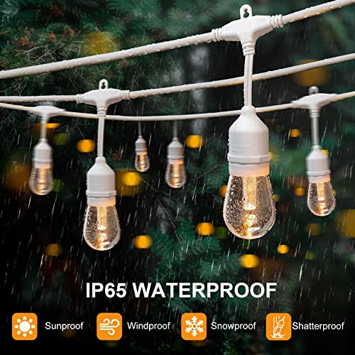 Mlambert 3-Color in 1 Dimmable Solar String Lights Outdoor, 48FT Patio String Lights with Remote and 15+3 Waterproof LED Bulbs for Bistro-White Cord - color: White, size: 48FT