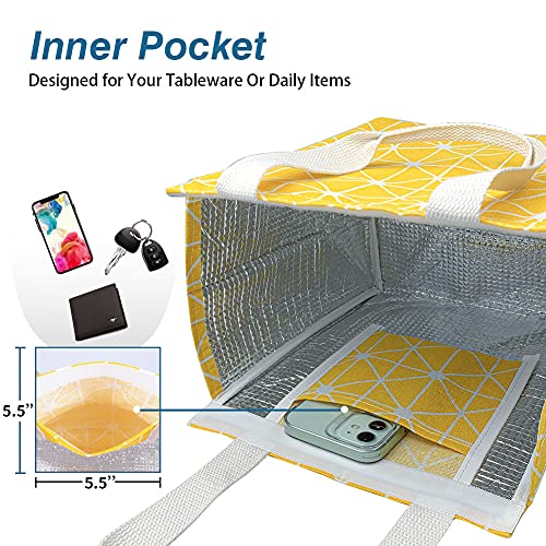 iknoe Insulated Lunch Bag for Women & Adults, 9L Foldable Wide-Open Cooler Bag with Pockets, Leakproof & Portable, for Picnic, Office, Beach(Yellow) - color: Yellow, size: Velcro Closure