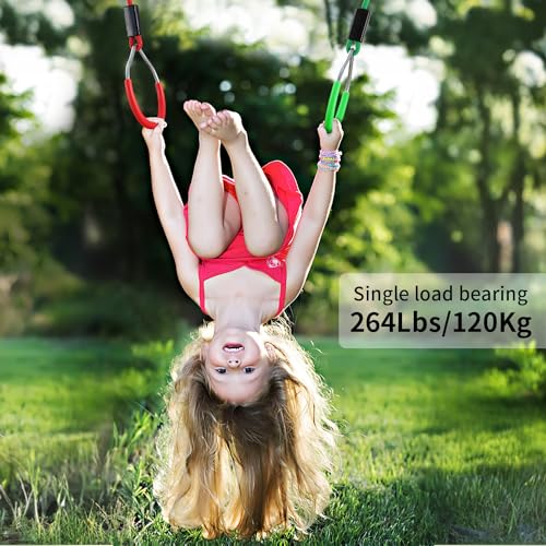 PELLOR Hanging Ninja Rings, Fitness Gymnastic Rings Backyard Playground Training Equipment Play Set for Kids Adult, Ninja Warrior Obstacle Course Accessories - color: 5 Color