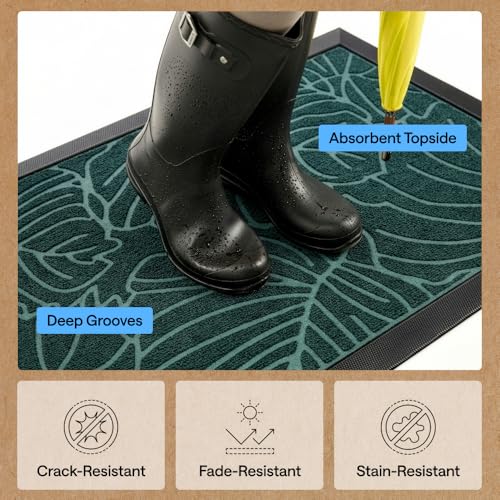 GORILLA GRIP 100% Waterproof All-Season WeatherMAX Doormat, 72x24, US Designed Natural Rubber, Stain and Fade Resistant, Low Profile Indoor Outdoor Door Mats, Easy Clean Patio Mat, Green Palm - color: Green Palm, size: 72" X 24"