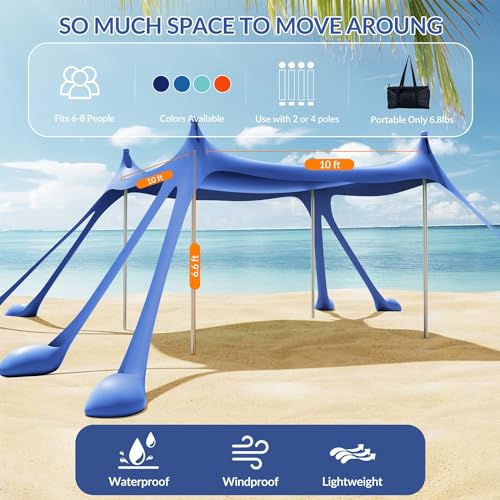 Gardentime Beach Tent Canopy with 8 Sandbags 4 Aluminum Poles, Pop Up Portable Camping Sun Shelter, Easy Set Up with 2 Sand Shovel, Ground Pegs, Carrying Bag for Outdoor Beach,Picnic, Fishing - color: Navy