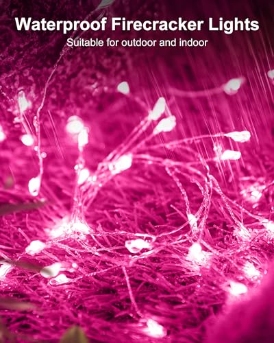 Fairy Lights Battery Operated, Twinkle String Lights Waterproof Silver Wire 5 Ft 60 LED Firecracker Valentine's Lights for DIY Wreath Wedding Bedroom Mason Jar Holiday Christmas Valentine's Day, Pink - color: Pink