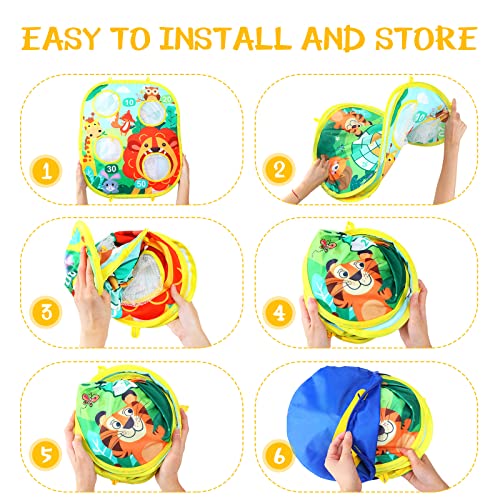 Yunsailing 63 Pcs Carnival Outdoor Games Set for Kids Include Animal Bean Bag Toss Plastic Cones Ring Toss Egg and Spoon Race, Field Yard Lawn Outdoor Game, Gift for Birthday Party