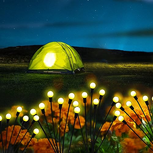 Solar Garden Lights Outdoor, 6 Pack 48 LED Solar Firefly Lights Waterproof, Sway by Wind, Swaying Light for Yard Patio Backyard Garden Planter Flower Bed Pathway Outdoor Decoration (Warm White) - color: Warm White, size: 6 pack