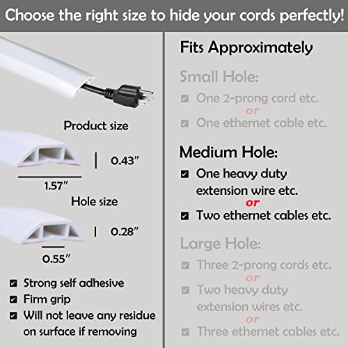 Rubber Bond TV Cord Hider Cable Protector - Strong Self Adhesive Wall Cord Cover Cable Hider - Low Profile Cable Management Wall Cord Concealer Cable Raceway - color: White - One Thick Cord, size: 8 Feet