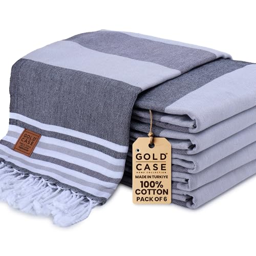 Gold CASE Turkish Beach Towel Set of 6 – 100% Cotton Large Turkish Bath Towels 70 x 38'' – OLYMPOS Oversized, Quick Dry & Sand Free Beach Towel – Lightweight Towels Set - Black - color: Olympos-black, style: Beach-Bath Towel Set