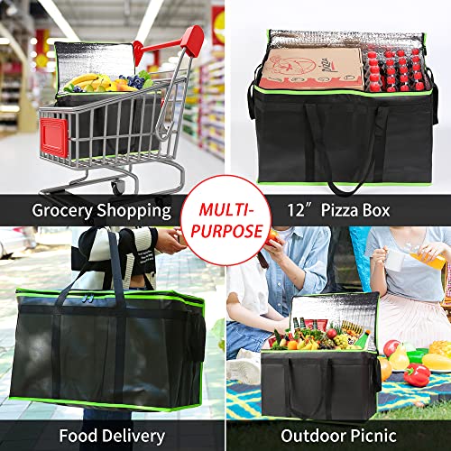 CIVJET 1-Pack Insulated Food Delivery Bag, XXX-Large Commercial Food Warmer for Delivery Drivers, Insulated Reusable Grocery Cooler/Hot Bags, Tote Bag for Shopping/Travel, Black with Green Edge - color: Black-green, size: 22 x 14 x 13 inches