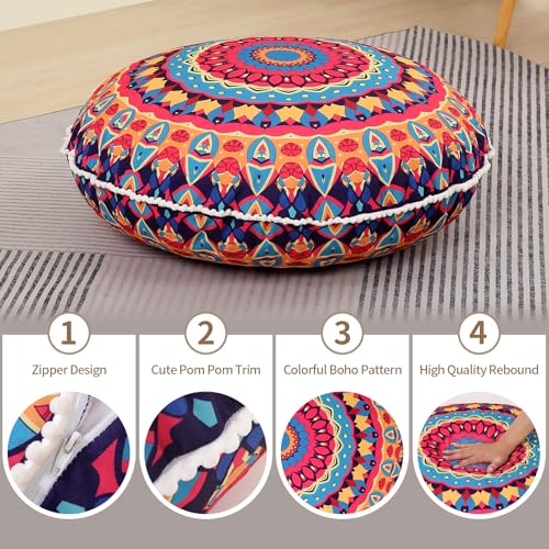 LOVMOC 32 Inch Round Floor Pillow for Adults Set of 2, Large Thick Memory Foam Boho Mandala Meditation Floor Seating Cushion, Machine Washable for Living Room Outdoor Yoga Floor Sitting, Red - color: Red, size: 2 Count (Pack of 1)