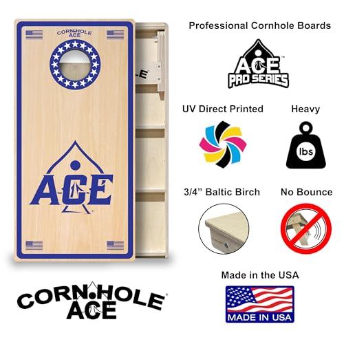 CornholeAce ACE PRO Professional Cornhole Boards - No Bounce! Triple Wide Legs, 3/4" Baltic Birch Plywood, Handles, Regulation Size (4x2ft), Tournament Style, Made in USA - color: Stars