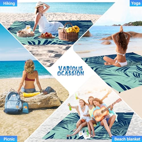 Beach Blanket Waterproof Sandproof 1-7 Adult Oversized 78 '' × 81 '' Lightweight Durable Compact Sand Free Extra Large Beach Mat for Travel Camping Hiking Picnic Blanket - color: Leaves1, size: 78“x81”