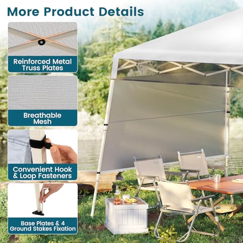 Tangkula 7x7 Ft Pop Up Canopy with Center Lock, UPF50+ Slant Leg Outdoor Tent with Sidewall, Carry Bag & 4 Stakes, Compact Portable Canopy Tent for Hiking Camping Fishing & Picnic (White) - color: White, size: 7x7 Ft
