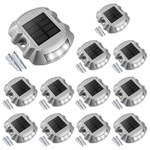 VOLISUN Solar Deck Lights Driveway Dock Lights, 12-Pack Led IP68 Waterproof Outdoor Warning Step Lights for Driveway Sidewalk Garden Pathway Yard(White, Auto On/Off - color: White, size: 12 Pack