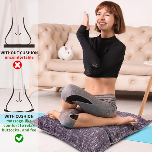 SINSOSSO Large Floor Pillow 22", Thickened Bite-Size Memory Foam Square Non-Slip Cushion for Office Back Support/Indoor Yoga/Chair Seat, Fashionable Color-Blocked Fabric & Washable, Purple, 1 PCS - color: Purple