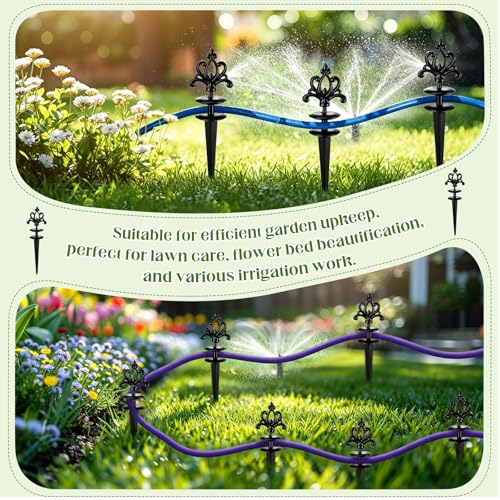 Zonon 6 Packs 12 Inch Garden Hose Guide Stake Heavy Duty Cast Iron Hose Guides Spike Decorative Garden Stakes Protector for Lawn Yard - Keeping Hoses Away from Flower Beds(Elegant Style) - style: Elegant Style