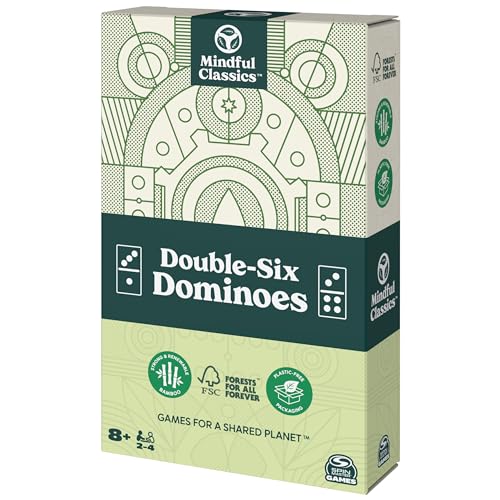 Mindful Classics, Double-Six Wood Dominoes Set Sustainable Classic Games with Wood Storage Case, for Adults and Kids Ages 8 and up - color: Double 6 Wood Dominoes Set