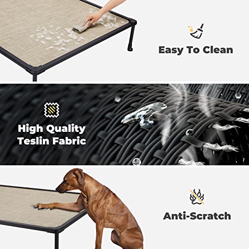 Veehoo Chewproof Elevated Dog Bed - Cooling Raised Pet Cot, Breathable Mesh, Washable & Non-Slip for Large Dogs, Indoor/Outdoor, Beige Coffee Mat and Black Frame, 49x33inches (Model CWC2203A03) - color: Beige Coffee, size: 49.0"L x 33.0"W x 9.0"Th