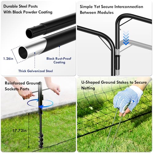 Backstop Net System for Backyard – Heavy Duty Sports Barrier Net with Steel Posts, Movable/Socketed Ball Stop Net for Soccer, Baseball, Training - size: 30FT Wide, style: Upgraded Socketed-1.75 Inch Net