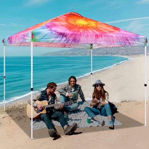 EAGLE PEAK Pop Up Canopy Tent with Wheeled Carry Bag, 8 Stakes, 4 Ropes, 4 Weight Bags, Easy Set Up Tent Canopy, 10x10 ft, 100sqft of Shade, Floral Tie Dye - color: Floral Tie Dye, size: 10x10