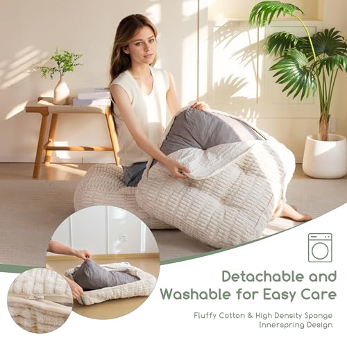 6" Washable Floor Pillow Cushion for Adults, Meditation Cushion Pillow, Removable Tufted Blended Corduroy Cover, Large Square Floor Sitting for Tatami Living Room or Yoga, 2Pack, Machine Washable - color: Square Beige, size: 6" Thick(Pack of 2)