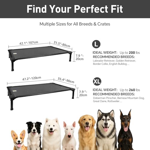 Sytopia 47'' Outdoor Elevated Dog Bed for Extra Large Dogs, Chew-Proof Pet Camping Raised Cot with Breathable Mesh - Durable Frame, Cooling Hammock Bed, Non-Slip Feet, Waterproof, Easy Clean - size: X-Large