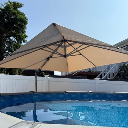 PURPLE LEAF 10' X 10' Left-right Tilting Patio Umbrella Outdoor Swivel Cantilever Umbrella Aluminum Offset Umbrella with Champagne Frame and 360-degree Rotation for Garden Deck Pool, Beige - color: Beige, size: 10' x 10'(Tilt)