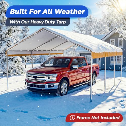 13x20 FT Carport Canopy Replacement Cover, Heavy Duty Car Garage Top Tent Shelter Tarp, Waterproof & UV Protected, Easy Installation with Ball Bungees, Beige (Frame Not Included) - color: Beige, size: 13'x20'