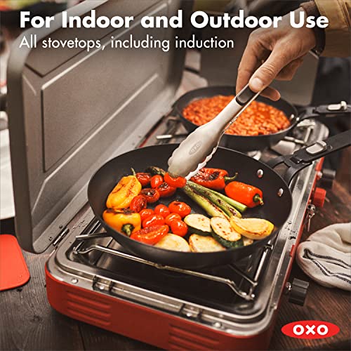 OXO Outdoor Pre-Seasoned Carbon Steel 8" Frying Pan Skillet, Detachable Handle for Easy Storage, Indoor Use, Nonstick with Use, Induction Suitable, Oven & Broiler Safe,Browning, Grill,Sear,Saute,Black - size: 8" Frying Pan Skillet Set