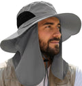 GearTOP Wide Brim Sun Hat for Men & Women, UPF 50+ Fishing Hat with Detachable Neck Flap & Face Cover Gardening Boonie Sunhat - color: Light Grey