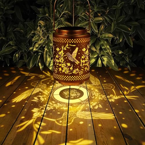 Hummingbird Solar Lanterns Garden Decor Birthday Gifts for Women Mon Grandma Metal Hanging Solar Lights Waterproof Outdoor Decoration for Outside LED Lanterns for Yard Patio Lawn Pathway Landscape - style: Hummingbird